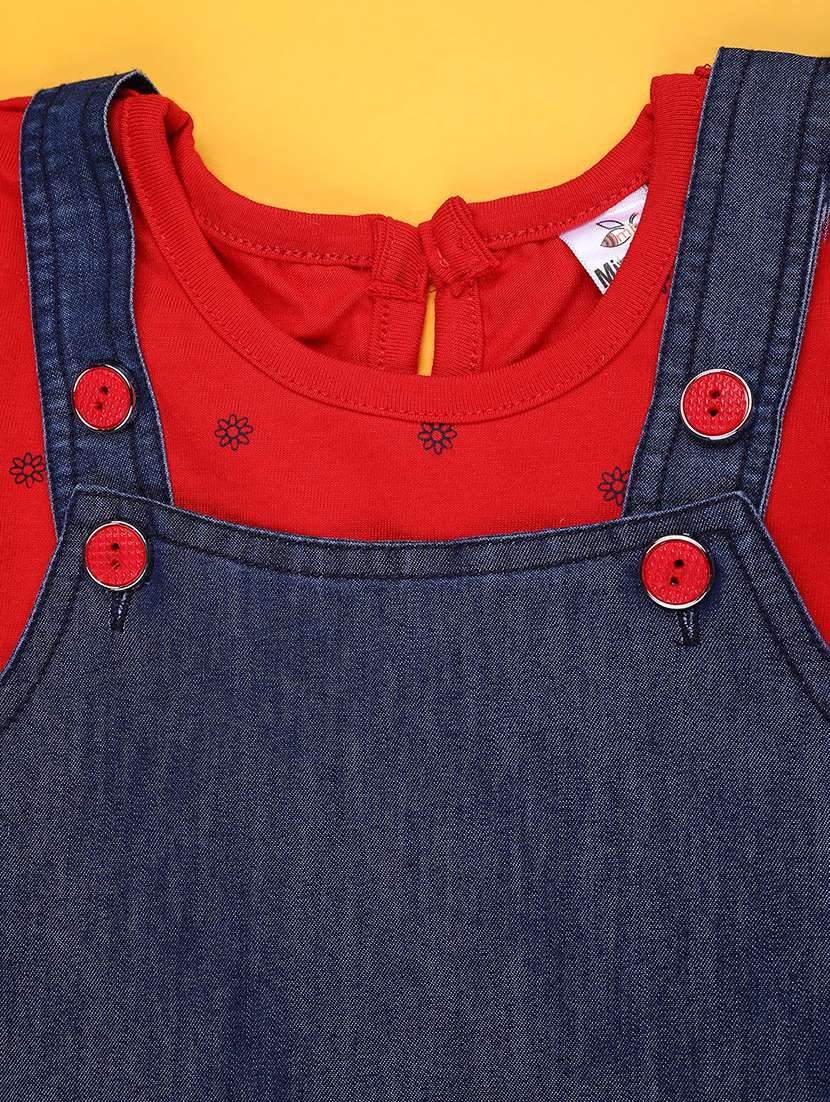 girls printed puff sleeves dungaree dress with bloomer - 22248631 -  Standard Image - 2