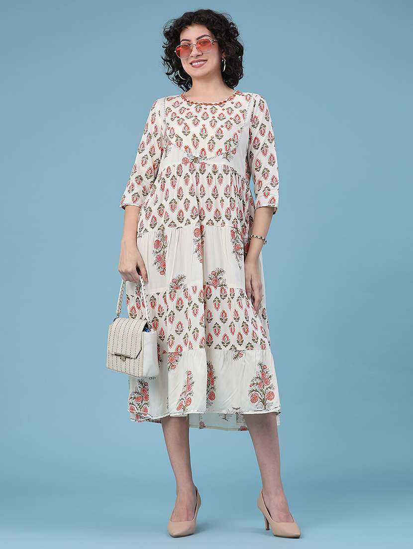 cream rayon tiered  dress