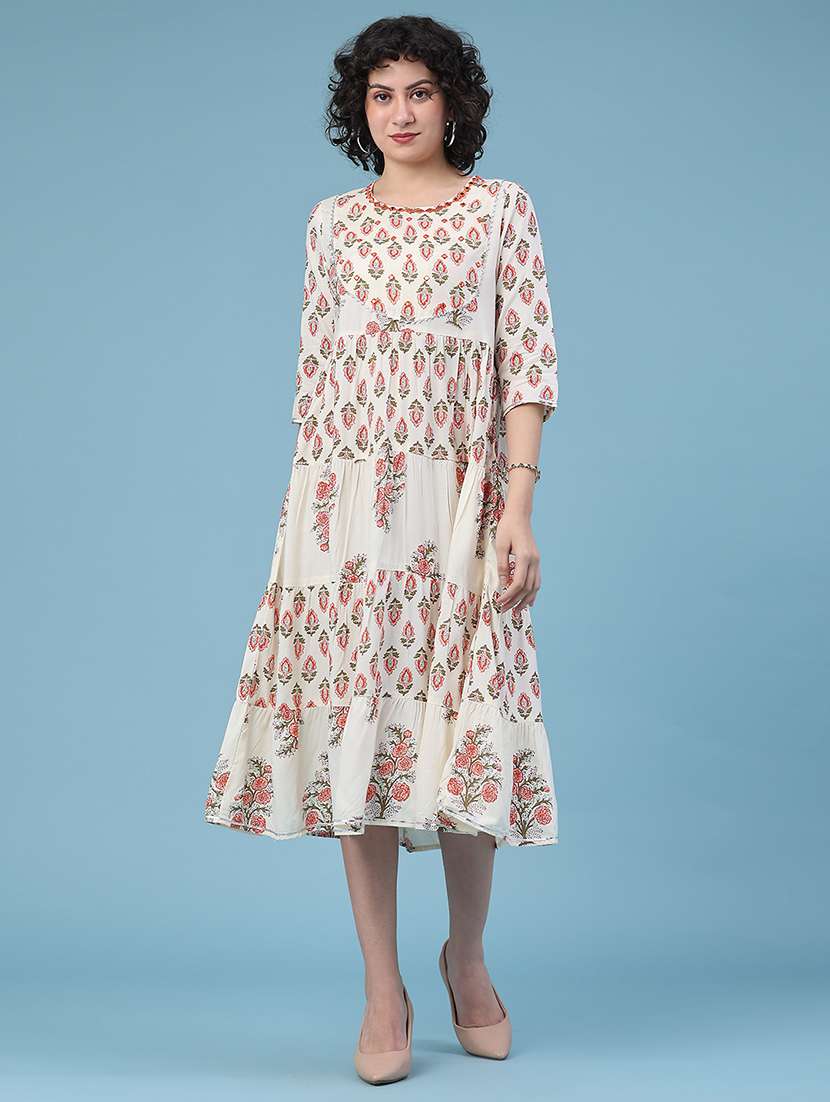 cream rayon tiered  dress - 22248789 -  Standard Image - 2