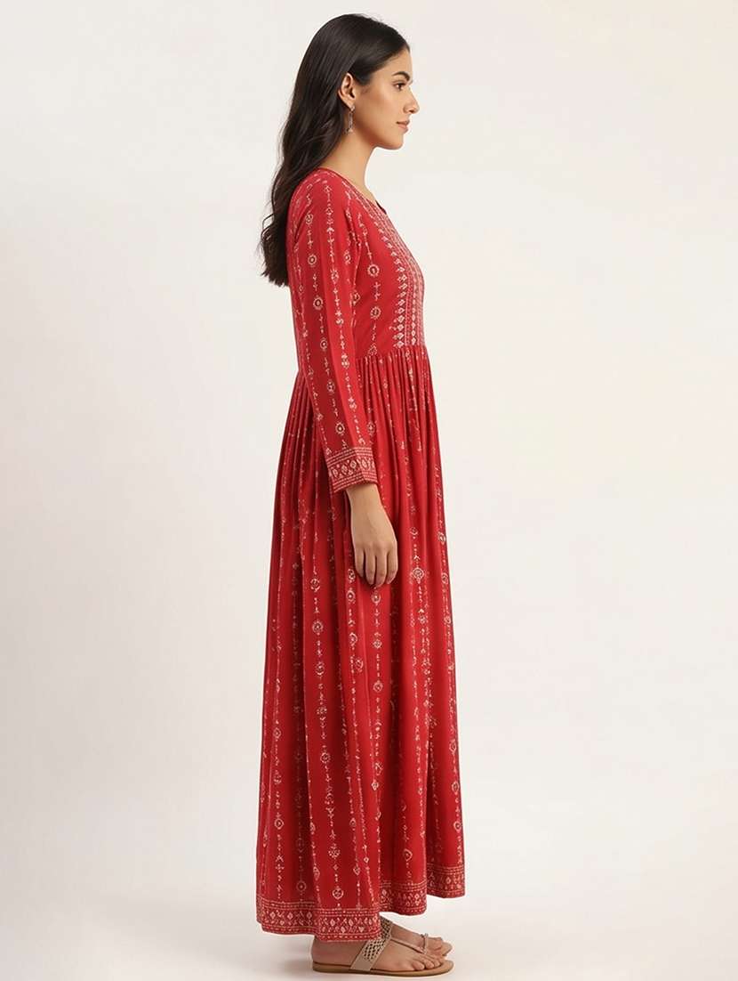 women printed long sleeves flared dress - 22248806 -  Standard Image - 2