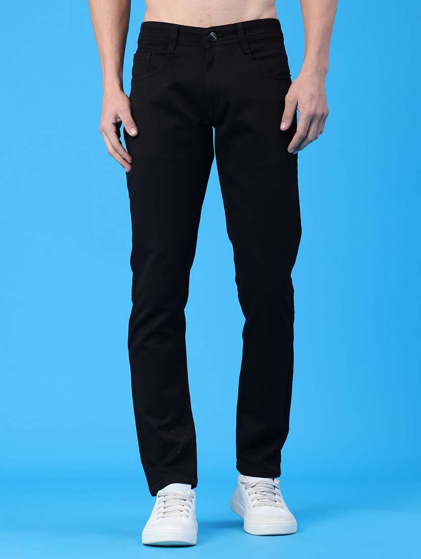 men plain mid rise full length jeans