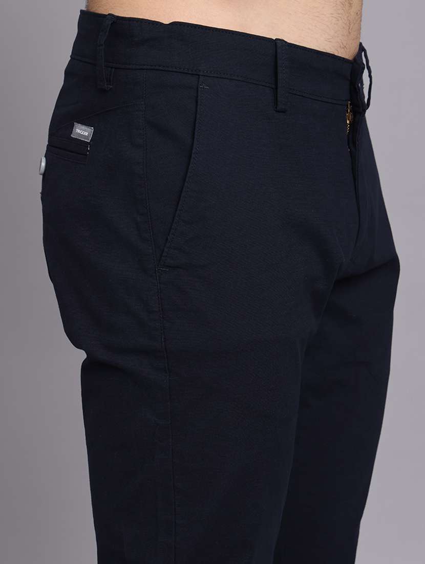 men solid mid rise slim fit trouser - 22248914 -  Standard Image - 2
