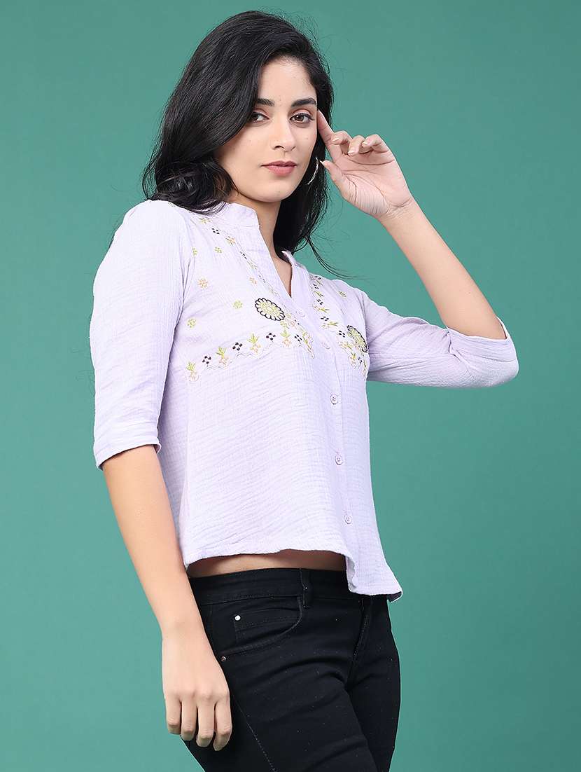 women solid with work three quarter sleeve top - 22249277 -  Standard Image - 2