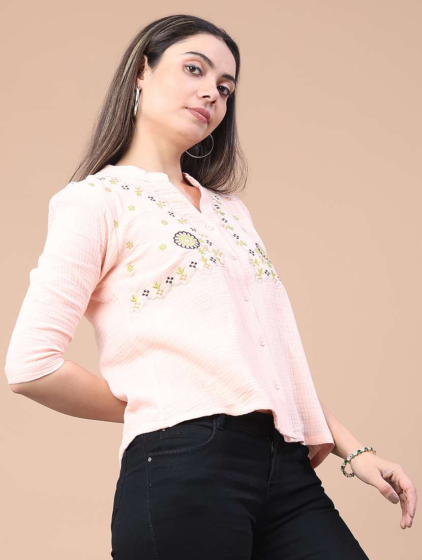 women embroidered three quarter sleeve top - 22249278 -  Standard Image - 2