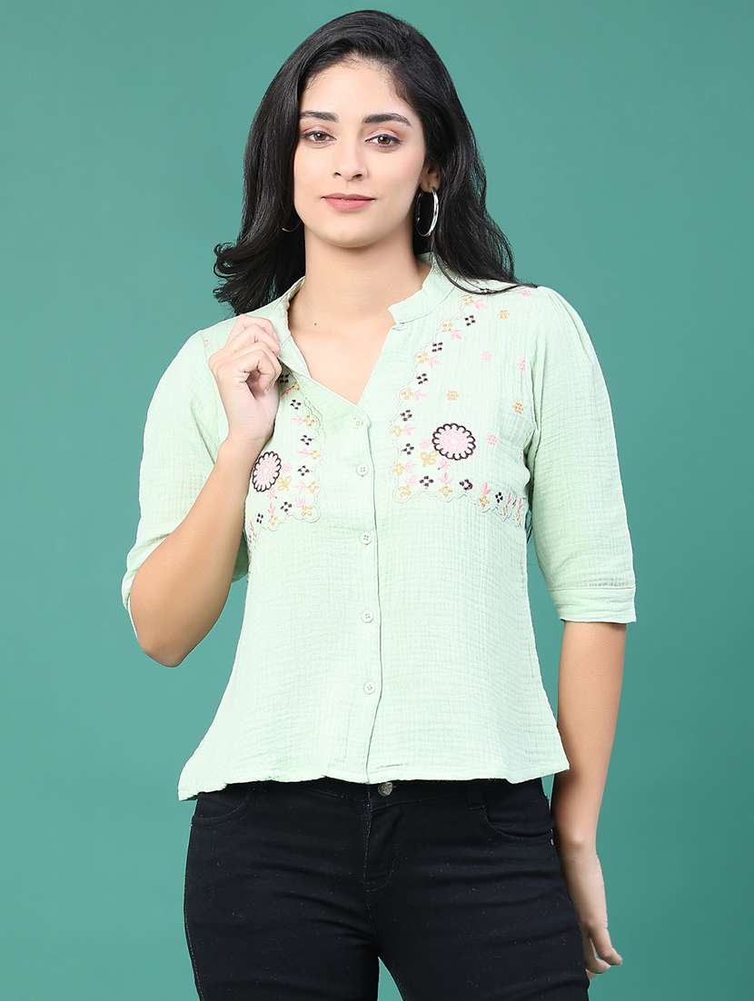 women solid with work three quarter sleeve top - 22249279 -  Standard Image - 2
