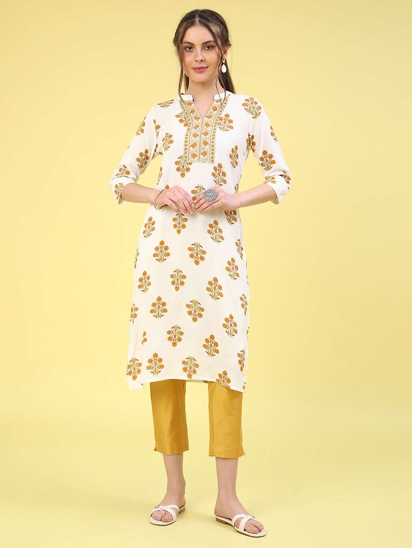 off white rayon straight kurta - 22249420 -  Standard Image - 2