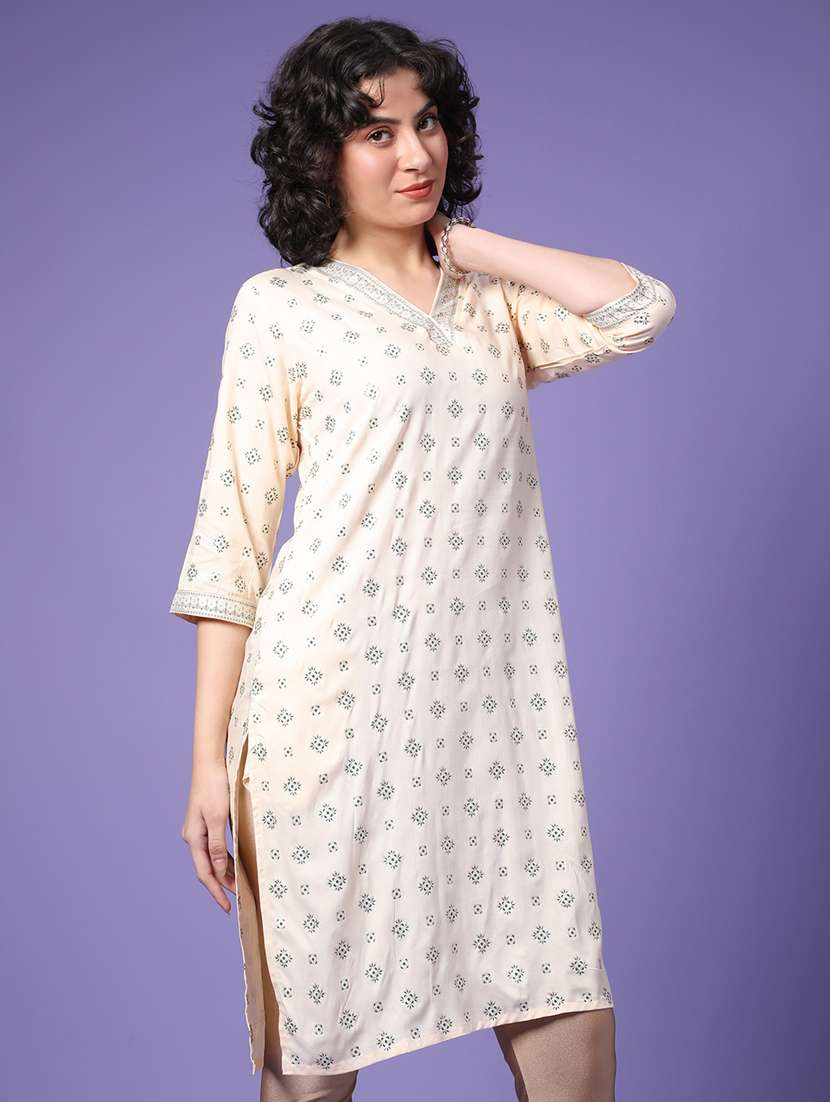 women printed three quarter sleeve kurta - 22249470 -  Standard Image - 2