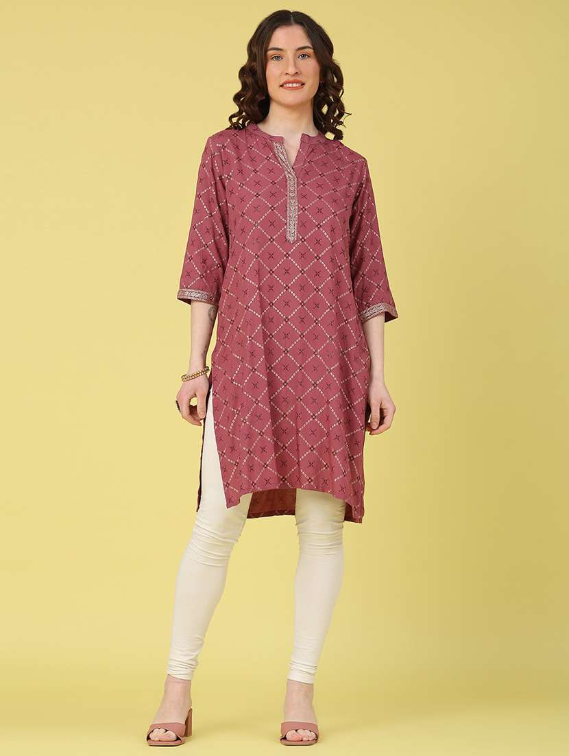 women printed three quarter sleeve kurta - 22249472 -  Standard Image - 2