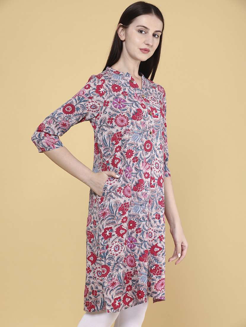 women pink rayon straight kurta - 22249505 -  Standard Image - 2