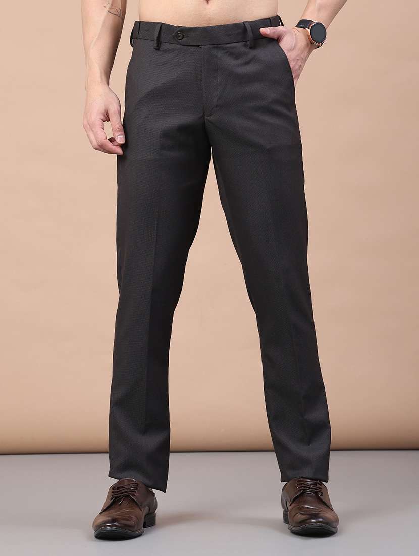 men solid mid rise flat front formal trouser