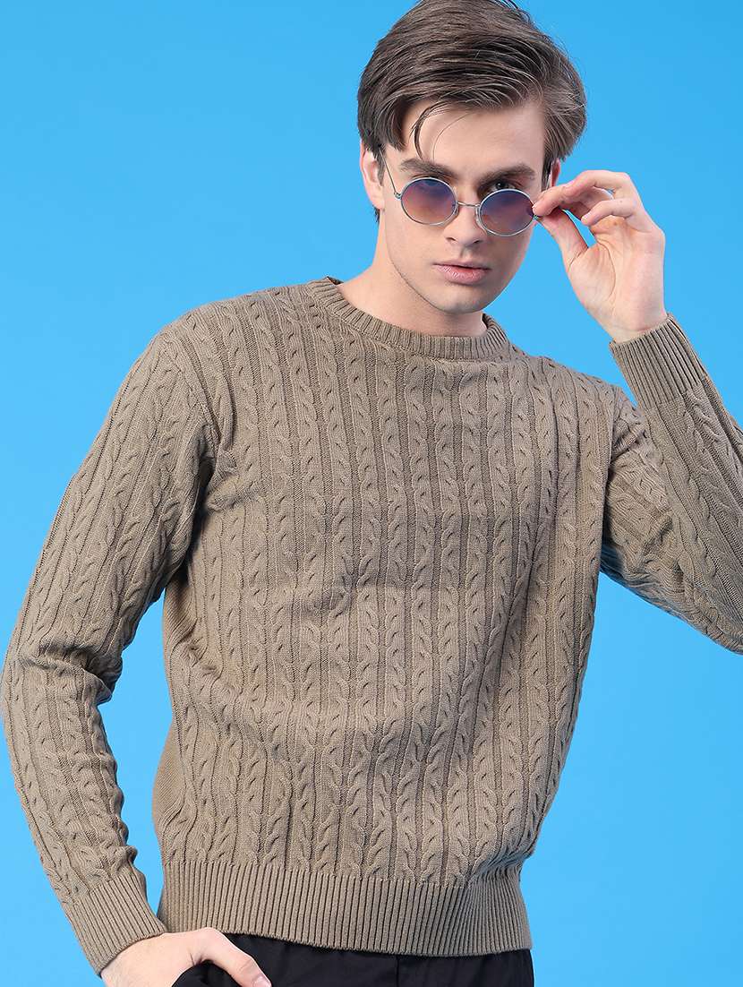 men self design long sleeve regular fit pullover 