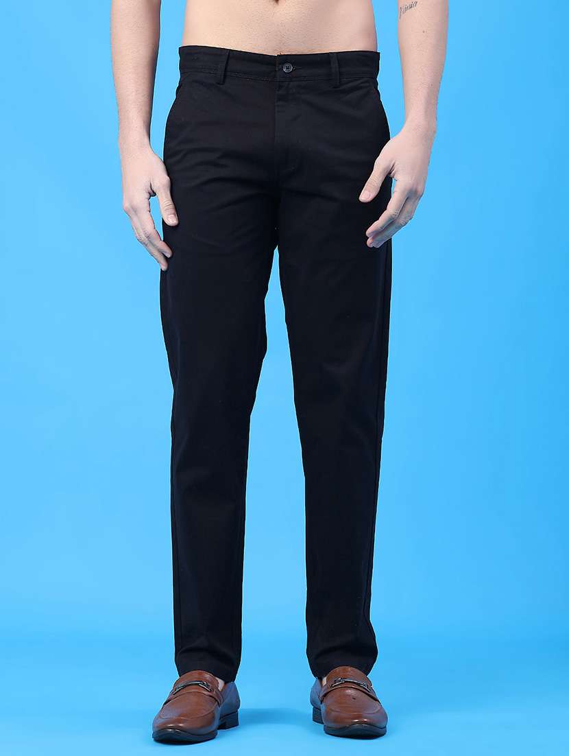 men solid mid rise chinos casual trouser