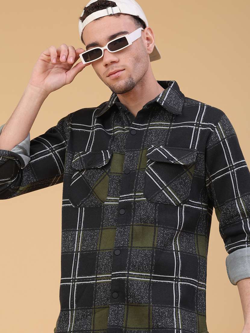 men checkered long sleeve regualr fit casual shirt