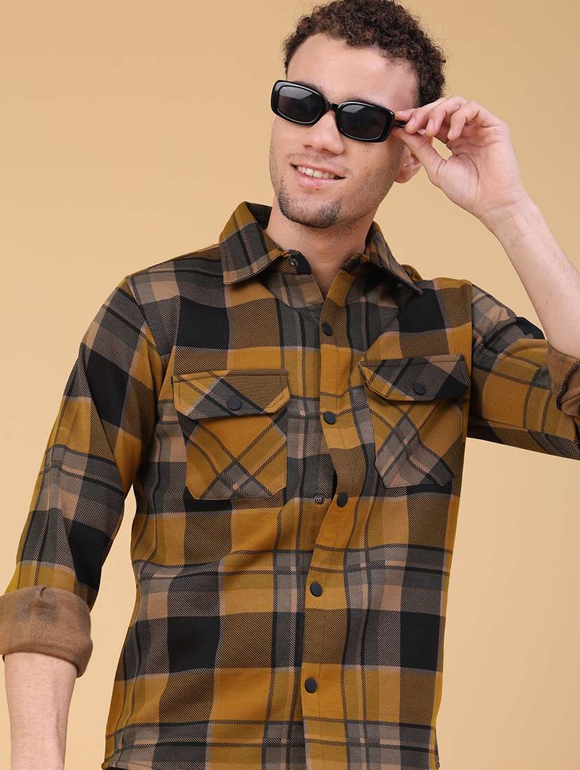 men checkered long sleeve regualr fit casual shirt
