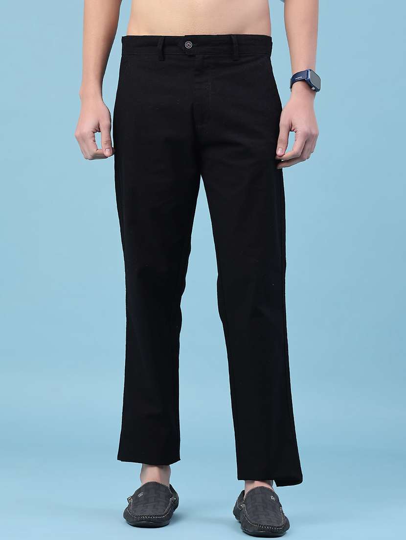 men solid mid rise chinos casual trouser