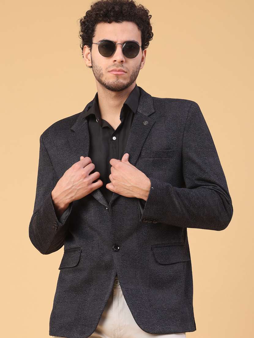 men self design lapel collar single breasted casual blazer