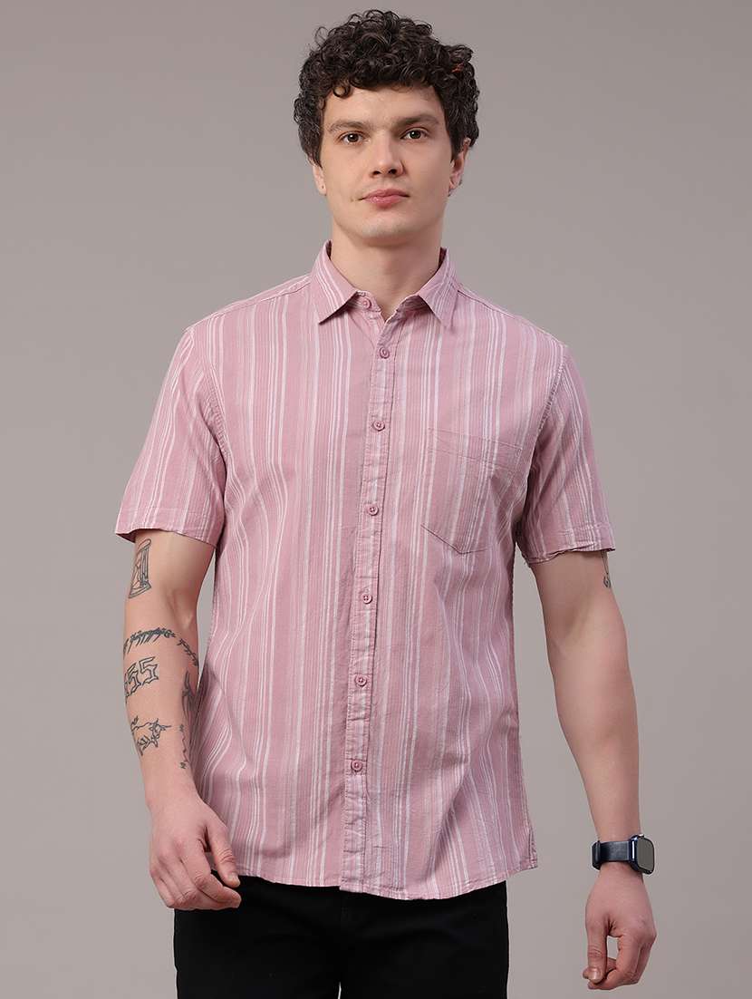 men striped short sleeve regular fit casual shirt - 22250061 -  Standard Image - 2