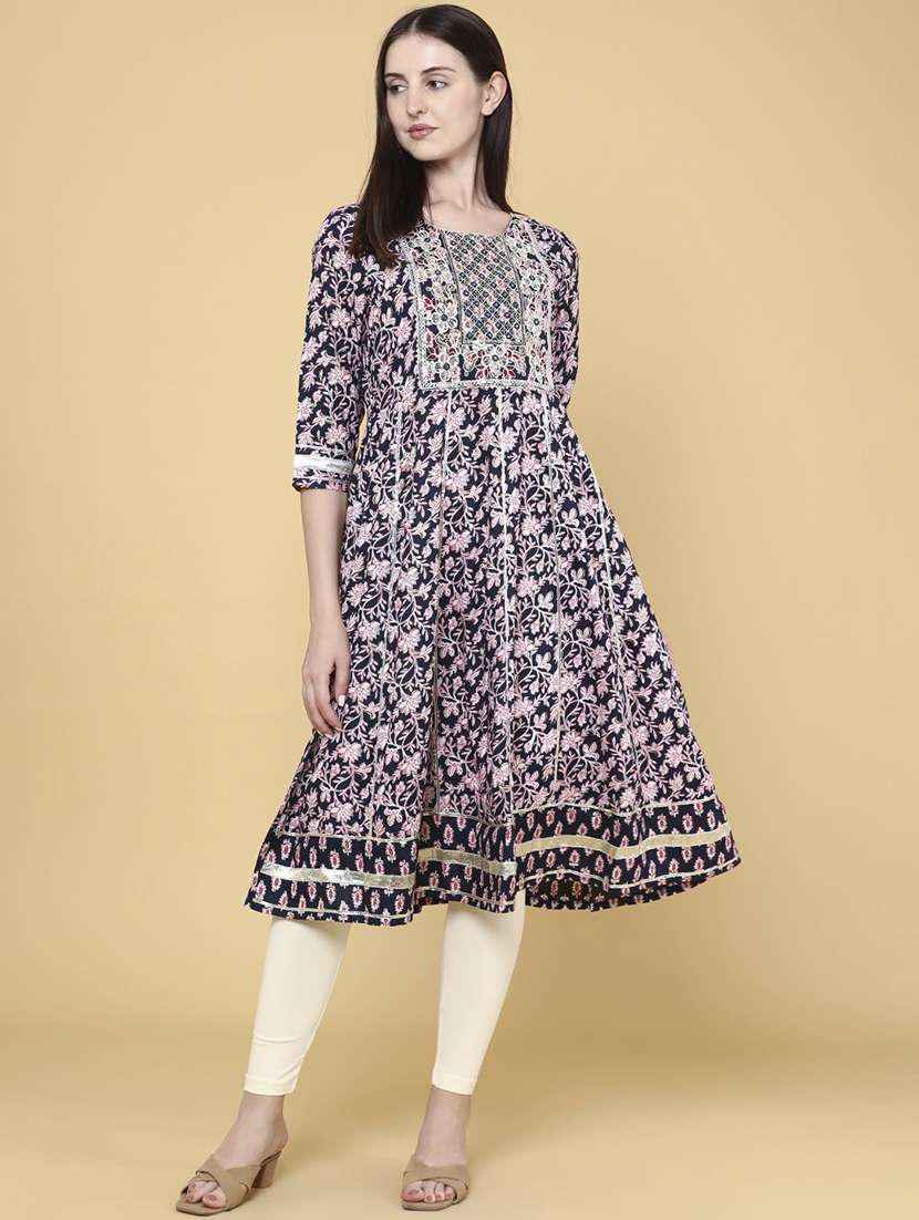 women blue rayon a-line kurta - 22250078 -  Standard Image - 2