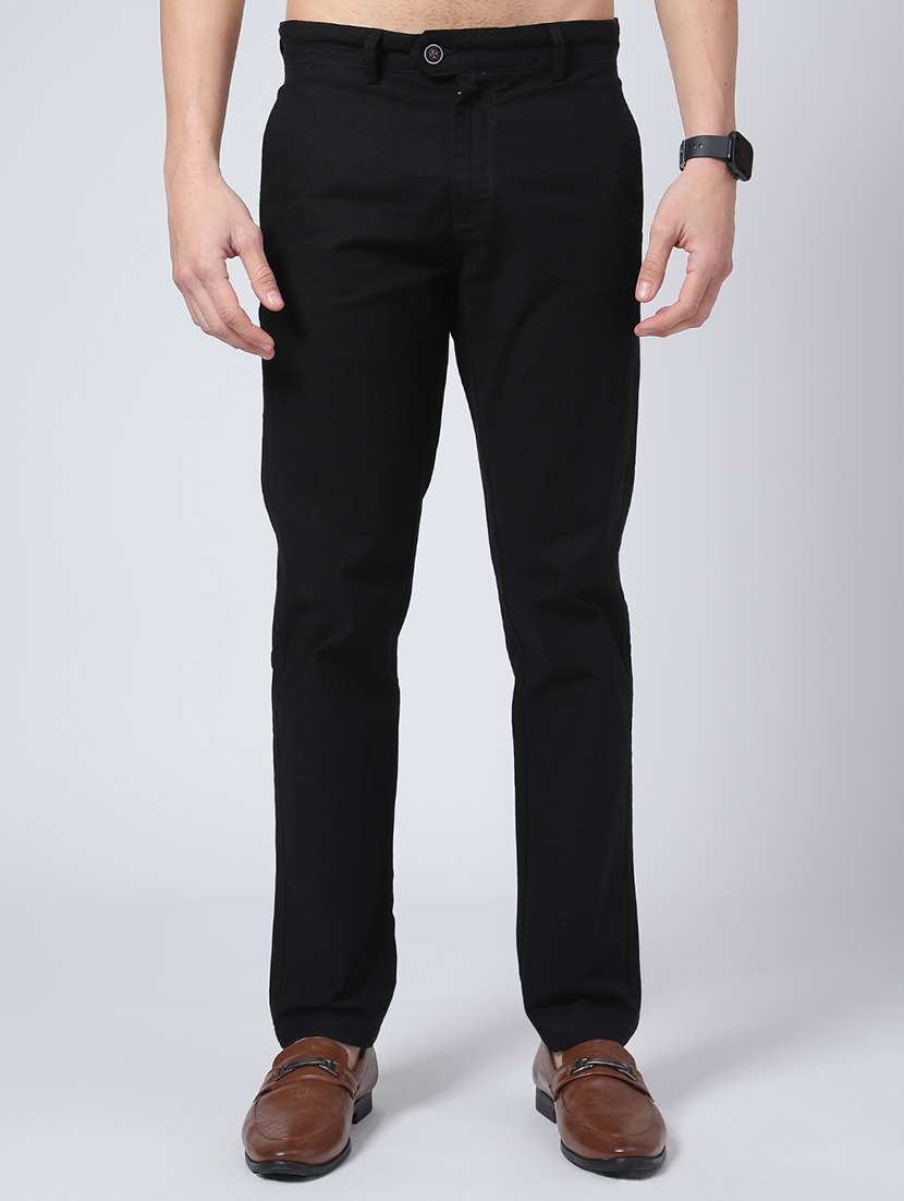 men solid mid rise chinos casual trouser