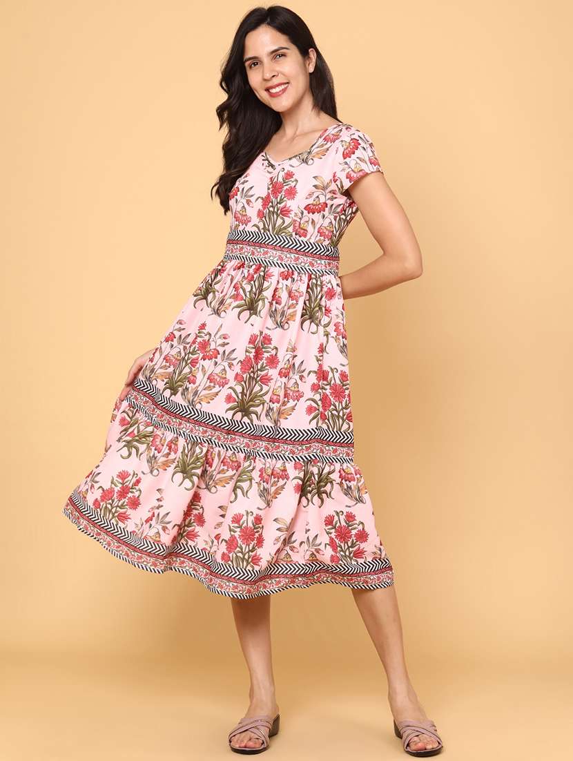 women pink rayon tiered dress dress - 22250274 -  Standard Image - 2