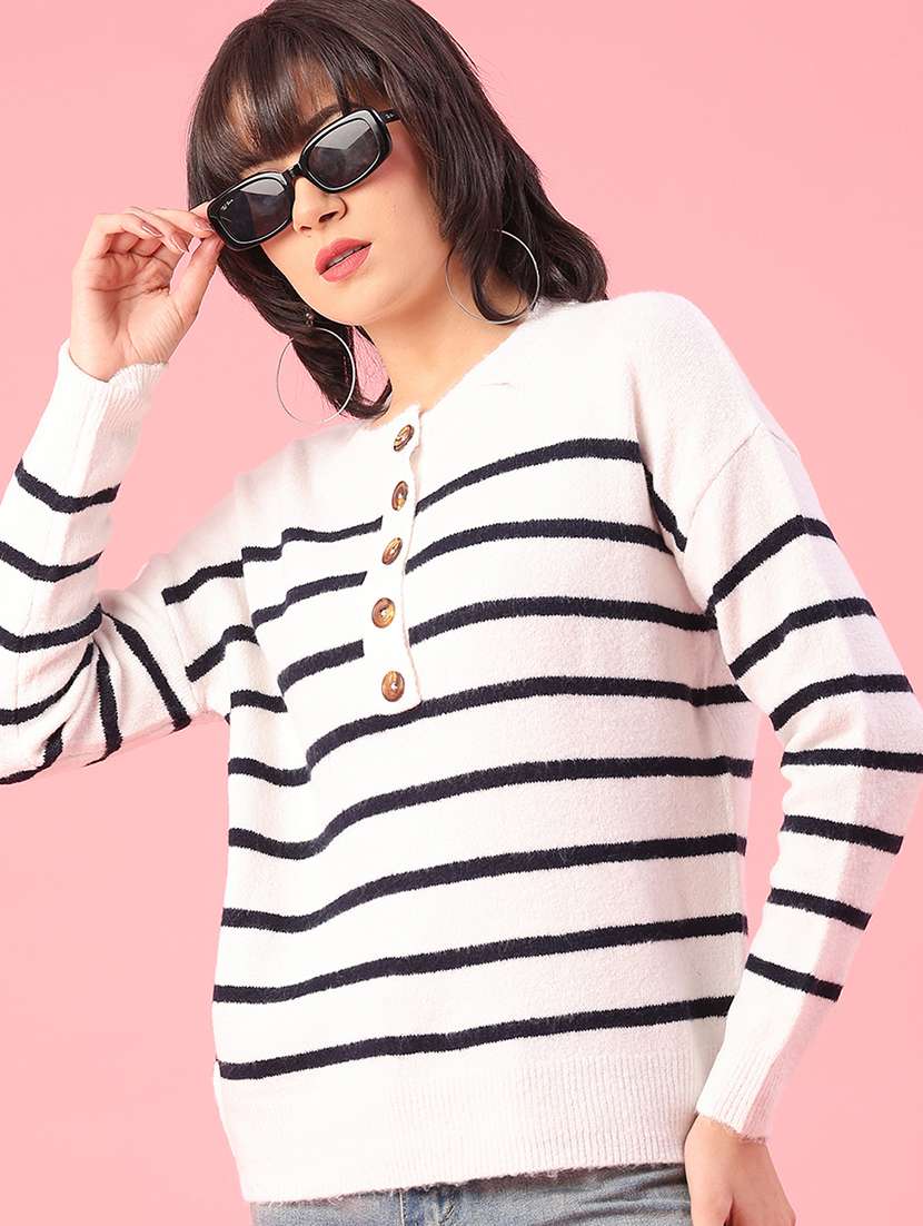 women striped long sleeve pullover