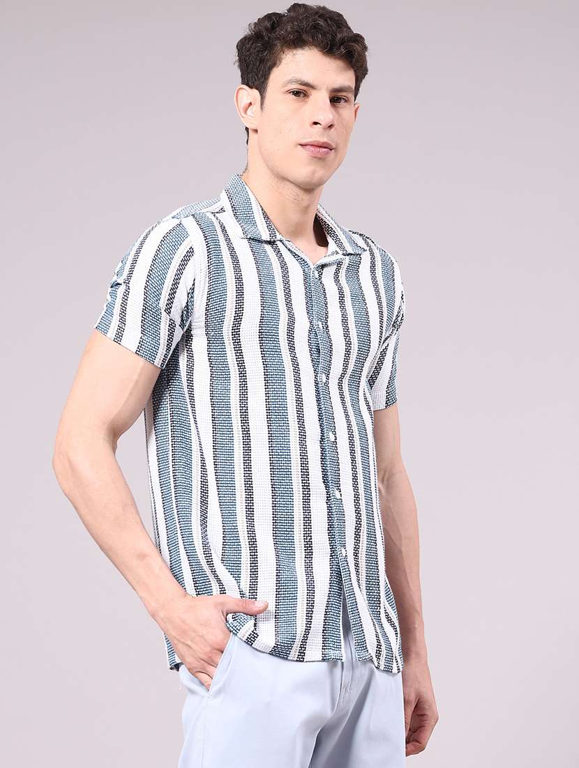 men striped short sleeve slim fit casual shirt - 22250333 -  Standard Image - 2