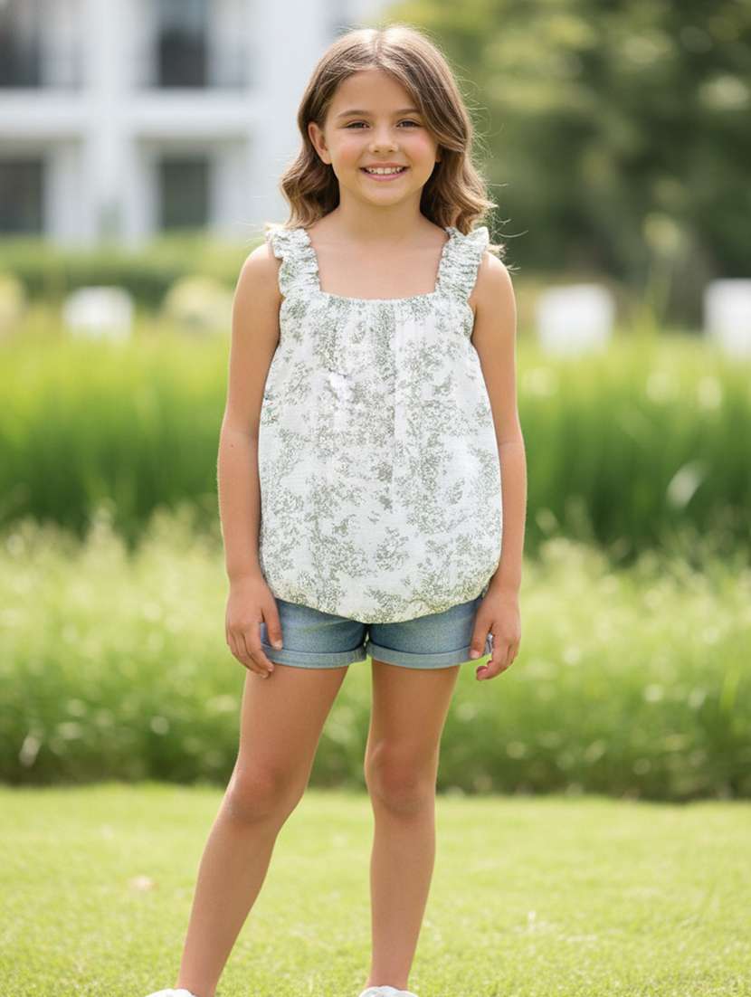 girls printed sleeveless a-line top