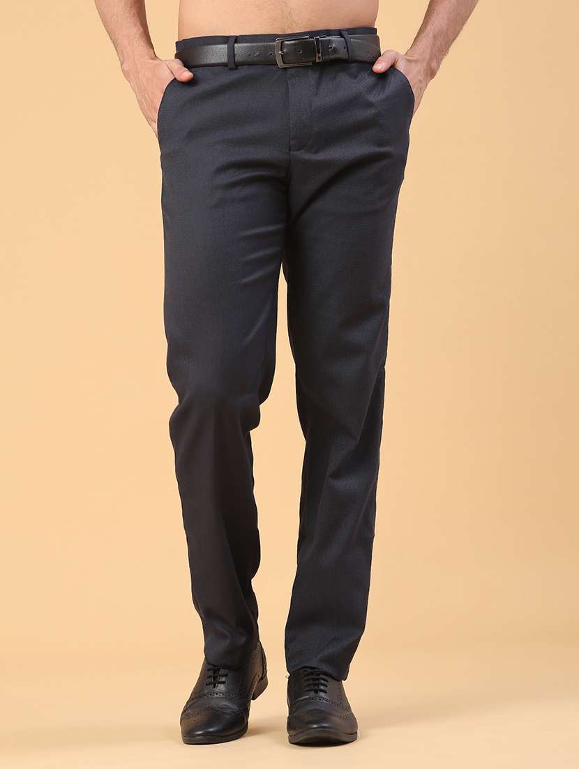 men solid mid rise flat front formal trouser