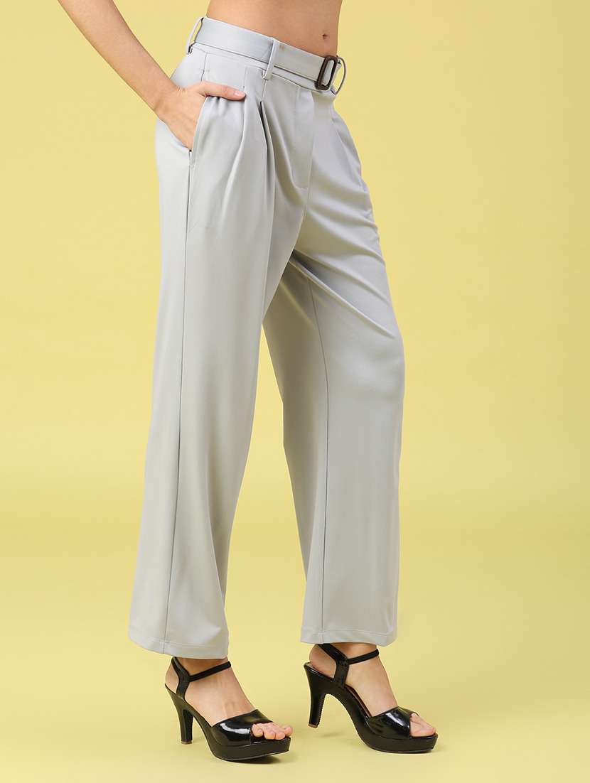 women solid mid rise straight trouser - 22250430 -  Standard Image - 2