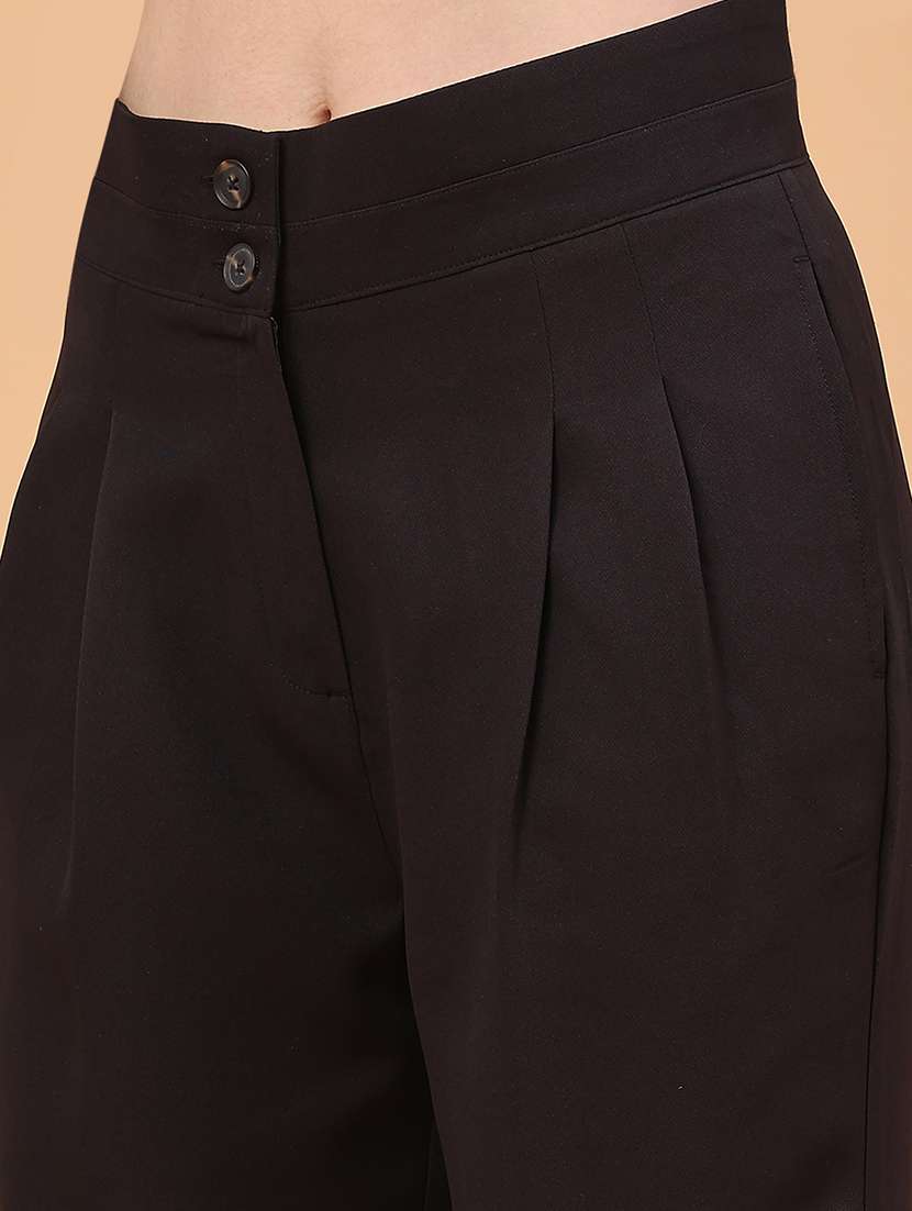 women solid mid rise straight trouser - 22250431 -  Standard Image - 2