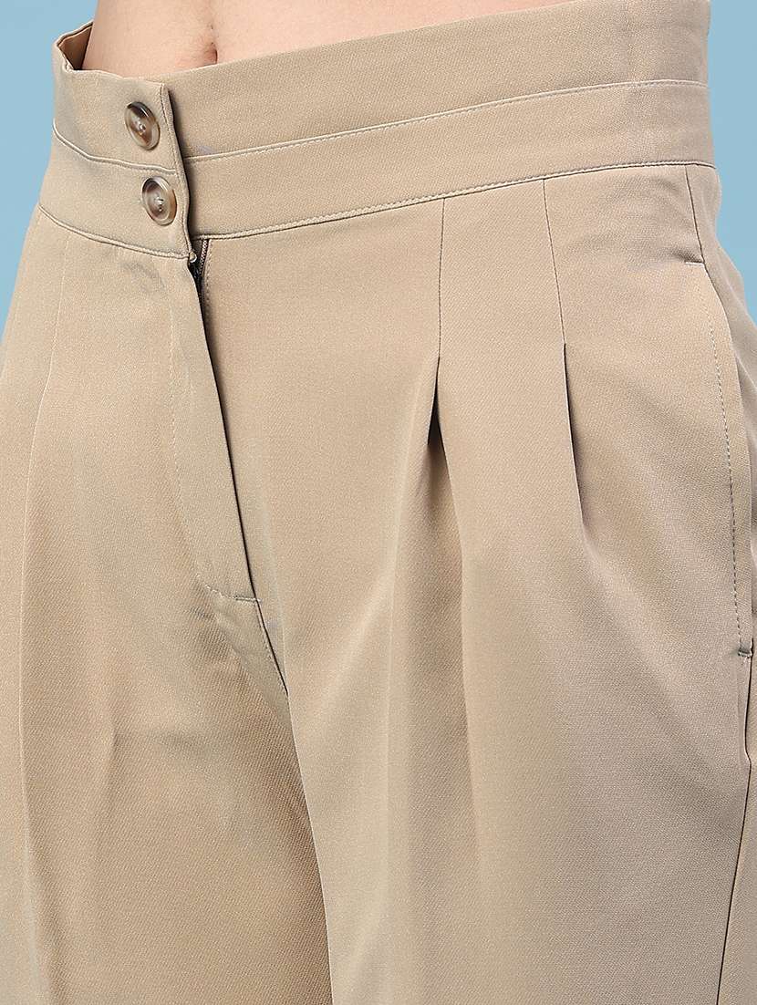 women solid mid rise straight trouser - 22250432 -  Standard Image - 2