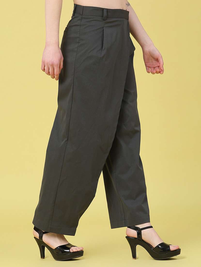 women solid high rise wide leg trouser - 22250436 -  Standard Image - 2