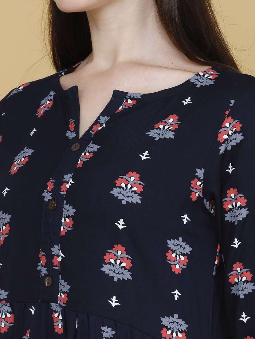 women printed three quarter sleeves a-line dresss - 22250458 -  Standard Image - 2