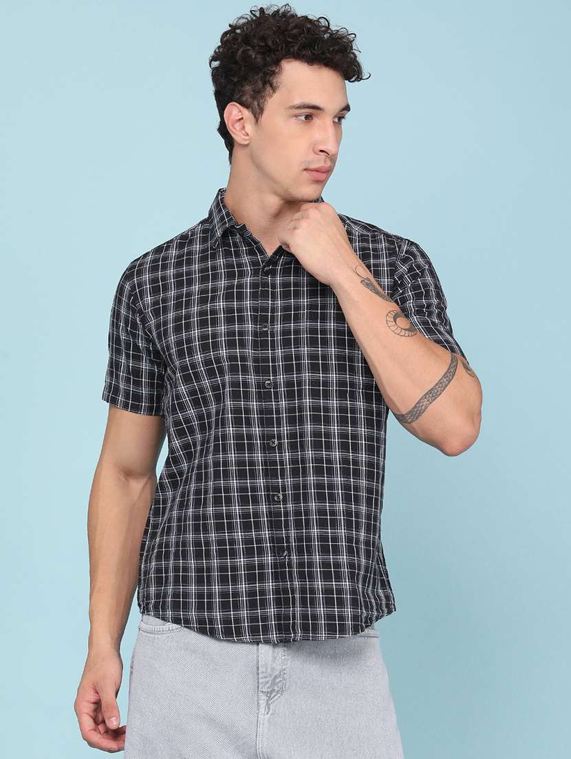 men checkered short sleeve regular fit casual shirt - 22250505 -  Standard Image - 2