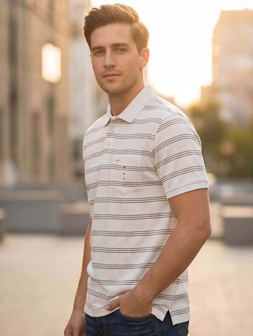 men striped short sleeve regular fit polo t-shirt - 22250614 -  Standard Image - 2
