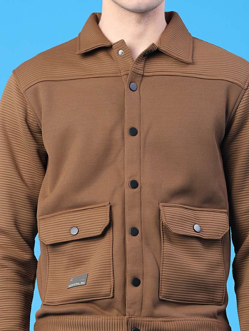 men solid long sleeve regular fit shacket - 22250699 -  Standard Image - 2