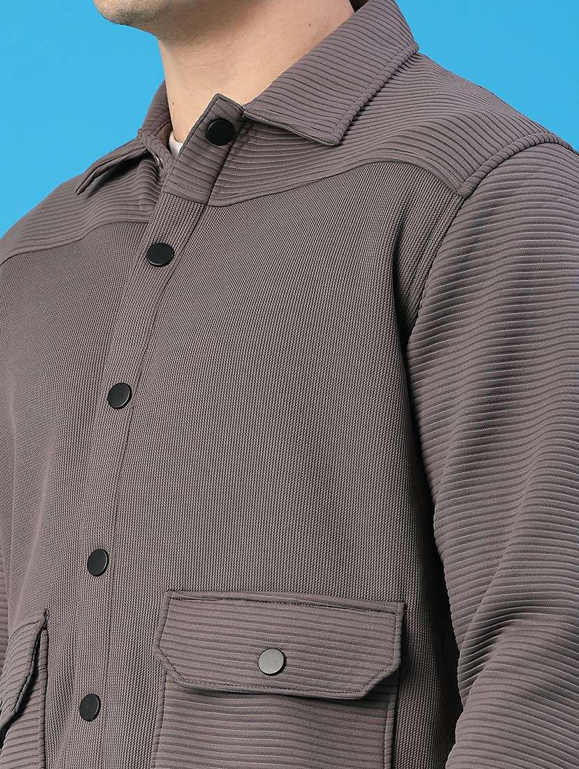 men solid long sleeve regular fit shacket - 22250701 -  Standard Image - 2