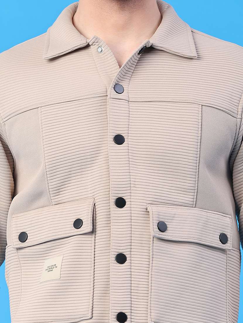 men solid long sleeve regular fit shacket - 22250744 -  Standard Image - 2