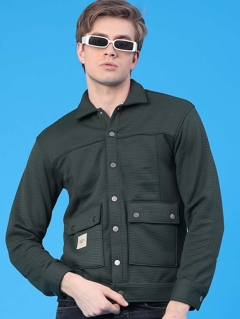 men solid long sleeve regular fit shacket