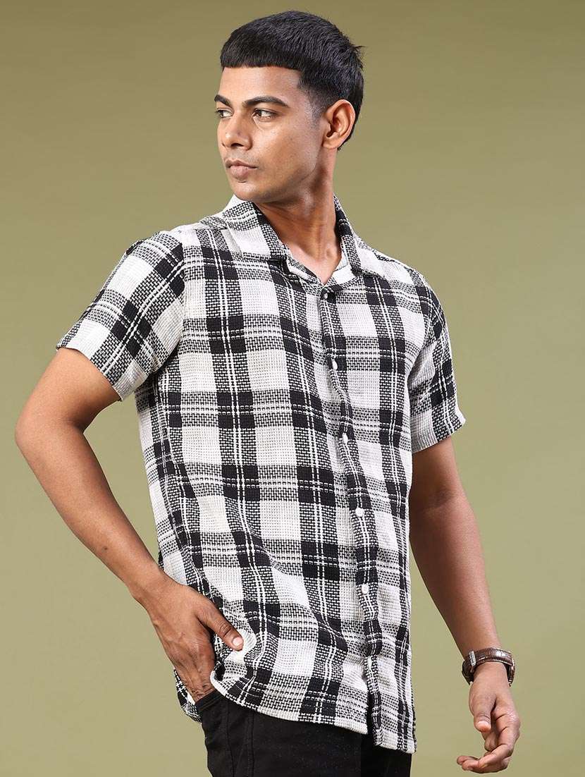 men checkered short sleeve slim fit casual shirt - 22251024 -  Standard Image - 2