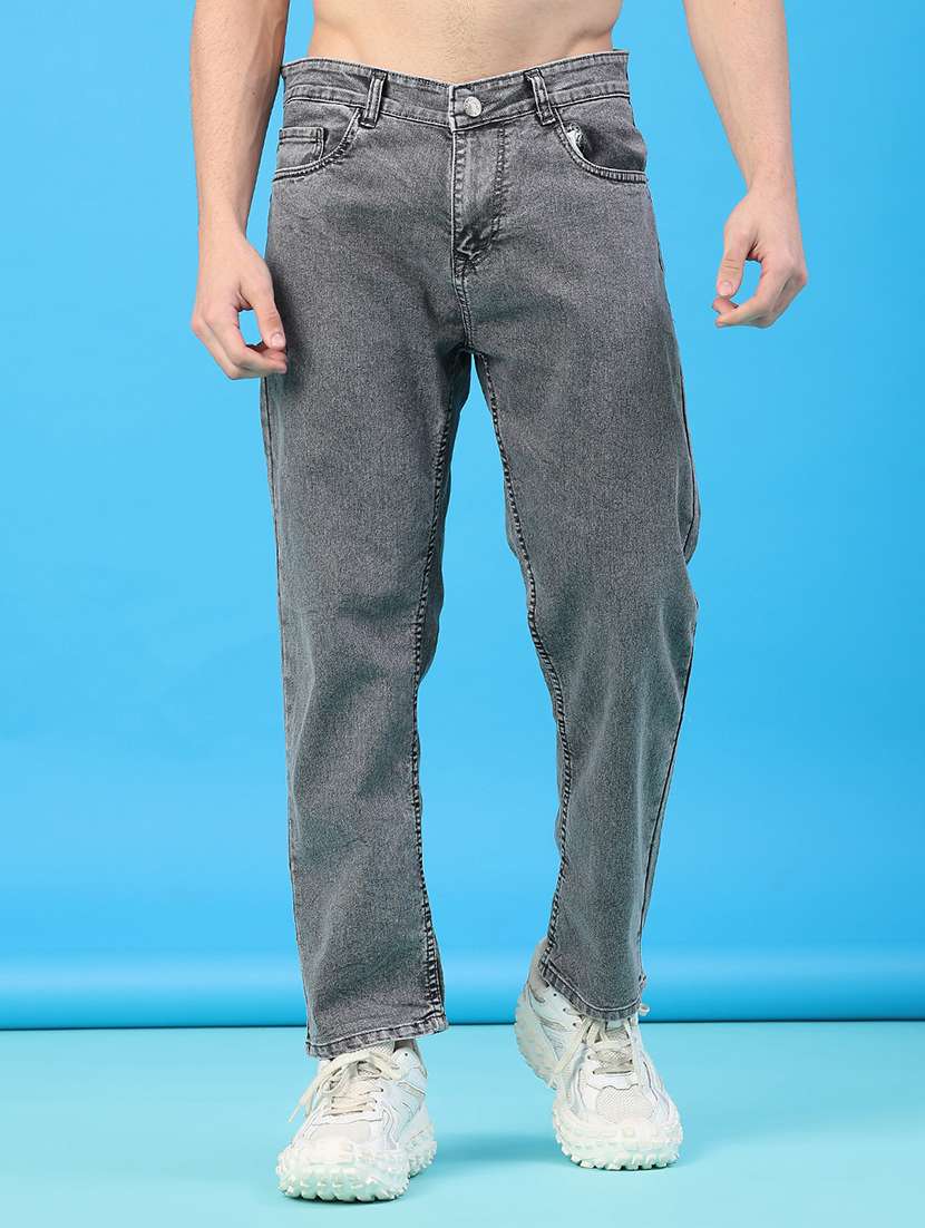 men plain mid rise full length straight fit jeans