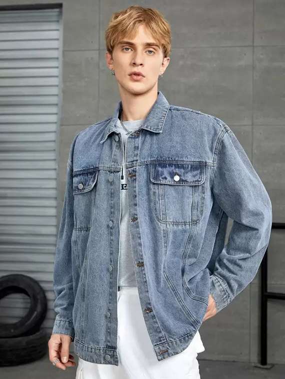 men solid long sleeve regualr fit denim jacket