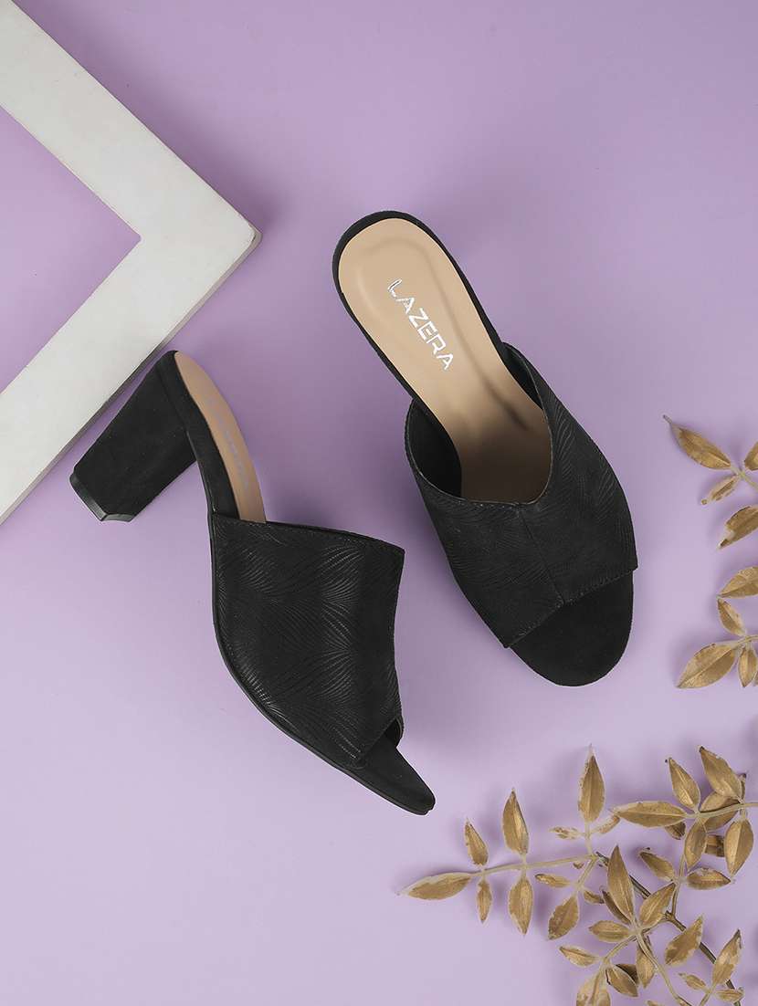 women slip on block heel sandal