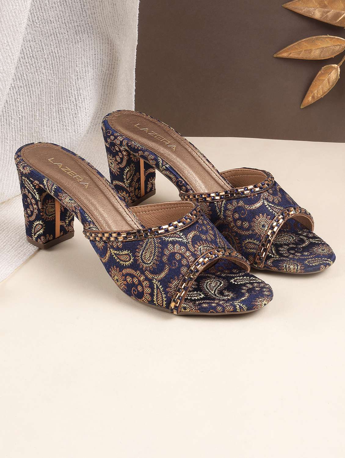 women slip on block heel sandal