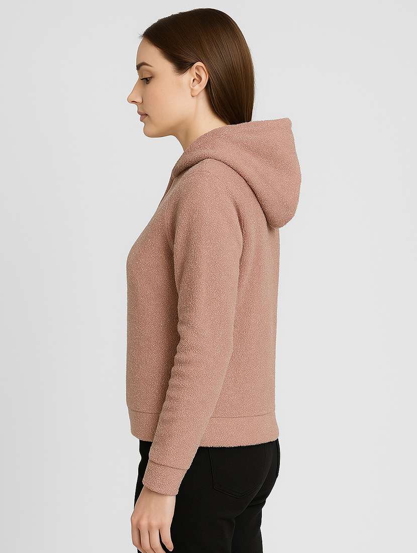 women solid long sleeve hooded sweatshirt - 22251963 -  Standard Image - 2