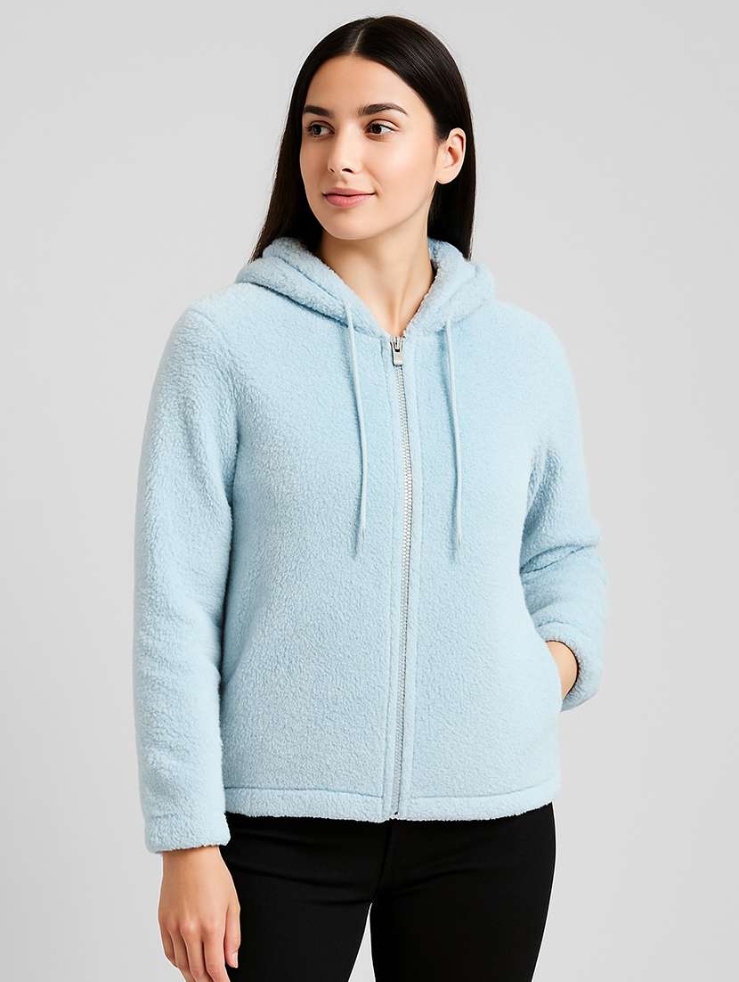 women solid long sleeve hooded sweatshirt - 22251964 -  Standard Image - 2
