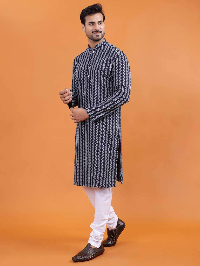 men self design mandarin neck long kurta - 22251967 -  Standard Image - 2