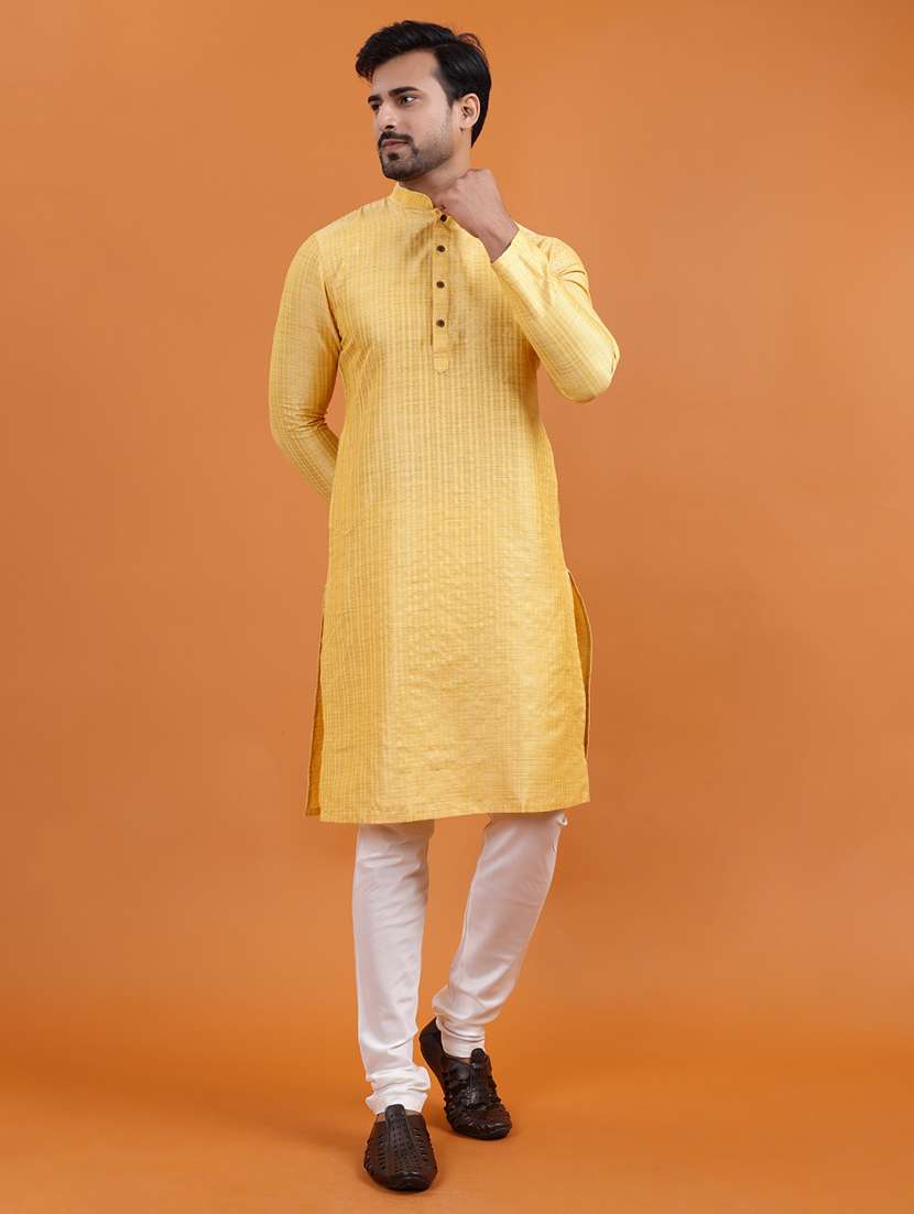 men self design mandarin neck long kurta