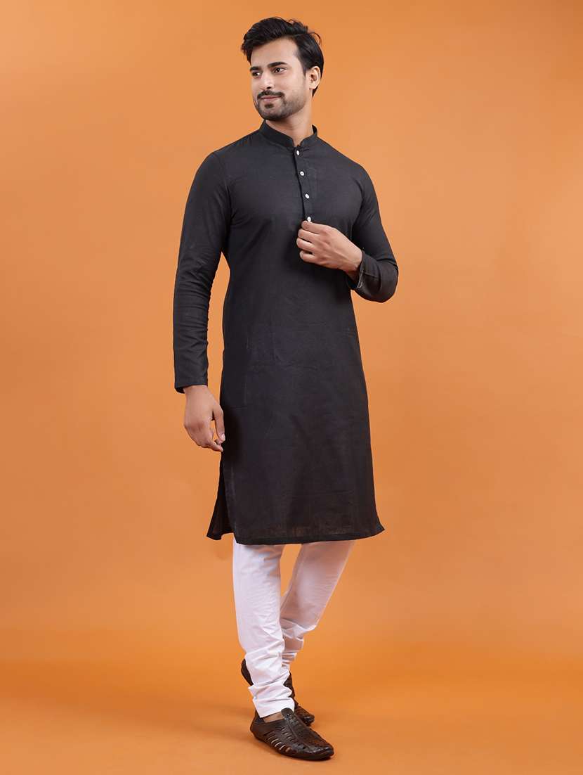 men solid mandarin neck long kurta - 22251975 -  Standard Image - 2