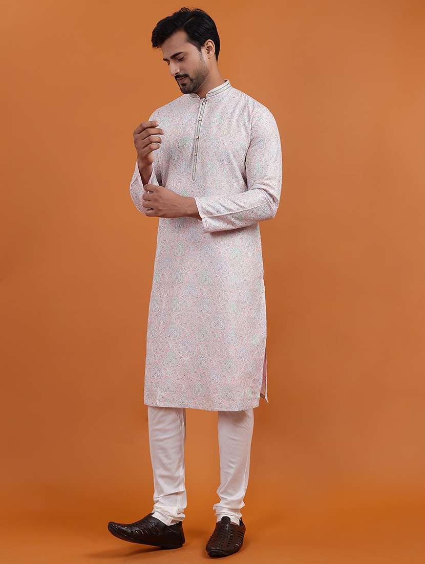 men printed mandarin neck long kurta - 22251978 -  Standard Image - 2